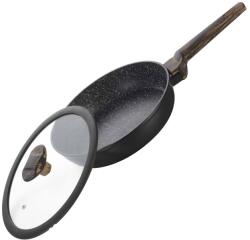 Green Point Tigaie adanca cu capac GP-3028SG, acoperire din marmura, maner lemn design, 28cm (GP-3028SG)