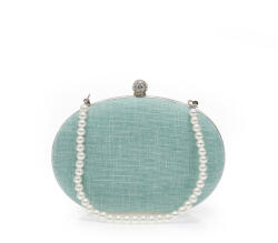 Tsoukalas Clutch Verde deschis material textil cu închizătoare cu strasuri și baretă cu perle