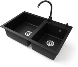Gránit mosogatótálca NERO Palazzo + magasított csaptelep + adagoló (matt fekete)
