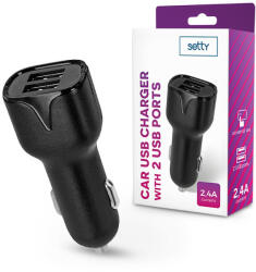 Setty 12W 2xUSB autós töltő adapter - fekete