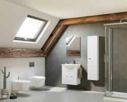 Savinidue Zaffiro 55cm-es két ajtós fürdőszobaszekrény fényes fehér + mosdó - mindigbutor