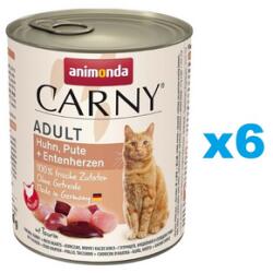 Animonda Carny Adult Chicken&Turkey&Duck hearts 6 x 800 g csirke, pulyka és kacsa felnőtt macskák számára