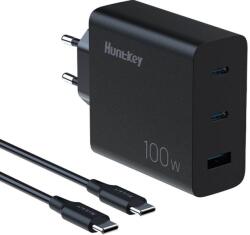 Huntkey P100 100W PD hálózati gyorstöltő + USB-C kábel - fekete (HKC10020050-0B3)