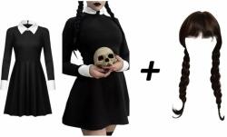 Italy Moda Wednesday Addams gyerek ruha + paróka (116/122 Cm)