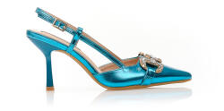Tsoukalas Pantofi cu tocuri Mules Albastru metalizat imitație de piele cu cataramă decorativă cu strasuri și toc special