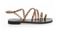 Tsoukalas Sandale animal print lucrate manual din piele regenerată, cu barete din piele întoarsă sintetică și design cu inel cu talpă neagră