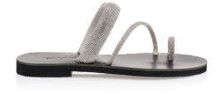 Tsoukalas Sandale argintii lucrate manual din piele regenerată cu design cu inel și baretă oblică cu strasuri
