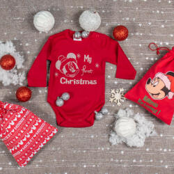 Andrea Kft Disney Minnie "My first Christmas" feliratos hosszú ujjú karácsonyi baba body|kombidressz piros