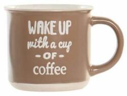 ITEM International Wake up witha cup of coffee feliratú kávés porcelán bögre - 370 ml - barna (AC-523707WAKE-BARNA)