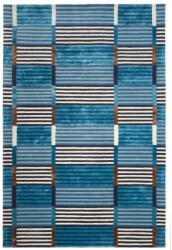 Admiral, kék-barna geometriai mintás, bársonyos felületű, kézi szövésű prémium szőnyeg 160x230 cm