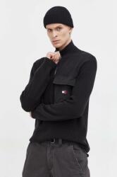 Tommy Hilfiger pamut pulóver fekete, félgarbó nyakú - fekete XXL