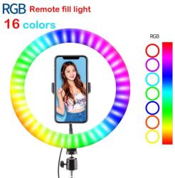  Lampa circulara 10 inch RGB LED SMD, 3 trepte lumina, 16 modele de culoare, suport telefon (23545)