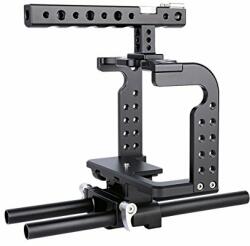  YELANGU C7 Camera Cage for DSLR Camera with Top Handle, Shoe Mount and 15mm Rods - Custom Fit for Panasonic Lumix DMC-GH4, GH5 (19371)