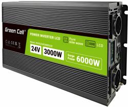 Green Cell PowerInverter LCD 24 V 3000W/60000W vehicle inverter with display - pure sine wave (INVGC24P3000LCD)