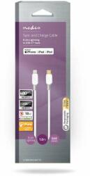 Nedis Cablu Lightning | USB 2.0 | Apple Lightning, cu 8 pini | Conector USB-C | 480 Mbps | Placat cu aur | 1, 00 m | Rotund | PVC | Alb | Cutie (CCBW39650WT10)