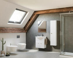 Savinidue Zaffiro 55cm-es két ajtós fürdőszobaszekrény fényes fehér + mosdó - smartbutor