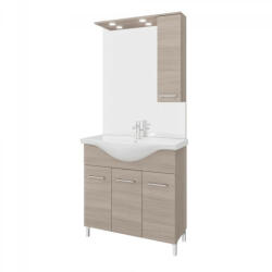 Savinidue Rubino 85cm-es három ajtós fürdőszobaszekrény polccal füstölt tölgy + mosdó - smartbutor