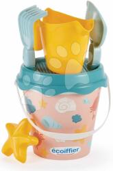 Ecoiffier Vödör szett locsolókannával Kagyló Beach Écoiffier és lapáttal gereblyével és formával (17 cm magas) 6 darabos 18 hó-tól (ECO0307)