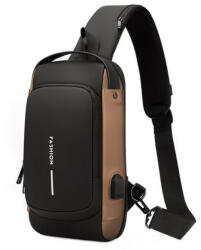  Férfi több funkciós kereszt pántos táska, usb kivezetés, biztonsági cipzár zárral, vízhatlan, fekete-barna, 32 x 16 x 6 cm (5995206010722)