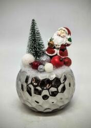Beauty Nails Télapó - ezüst-fehér-piros gömbökkel - karácsonyi asztaldísz - ezüst gömb kaspóban - 11