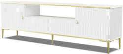 BIM Furniture Tv állvány 180cm, Matt Fehér, Arany Lábakkal, Petra 2d1s (bim_petra_tv_stand_180_2d1s_white_mat_gold_legs)