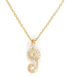 Aranyszínű nemesacél nyaklánc fehér Swarovski kristályos violin kulcs medállal