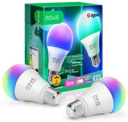 Nous Pachet 2x Bec LED Nous P3Z Smart ZigBee RGB Bulb A60, 9W, 810lm, E27, Clasa F, compatibil Home Assistant prin ZigBee2mqtt, ZHA (P3Z-2P)