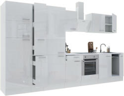 Leziter Yorki 360 konyhablokk fehér korpusz, selyemfényű fehér front alsó sütős elemmel polcos szekrénnyel és felülfagyasztós hűtős szekrénnyel (L360FHFH-SUT-PSZ-FF) - geminiduo