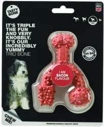 Tasty Bone - Os de nylon trio cub pentru câini de talie mică - Bacon (820094N)