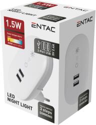 Entac éjjeli fény fényerőszabályzós 2 USB porttal meleg fehér (ENL-2USB-D)