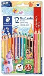 STAEDTLER Színes ceruza készlet, háromszögletű, vastag, hegyezővel, STAEDTLER Noris® Jumbo 128 , 10+2 különböző szín (128 NC12P1) - irodaszermost