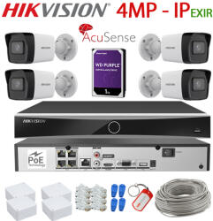 Hikvision KIT 4 Camere video IP PoE complet, 4MP, 2.8mm, IR 30m EXIR, NVR PoE, HDD 1TB, HIKVISION - KIT4CHAHIPIR-4A28R-WDT1C