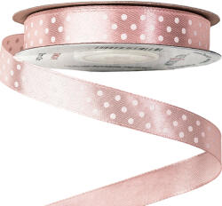 Valex Decor Fehér pöttyös szatén szalag 12mm x 20m - Púder rózsaszín (DRW12-19)