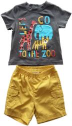  Set 2 piese pentru copii, tricou cu pantaloni scurti, maro-galben, imprimeu cu animalute, 6 luni