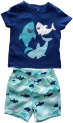  Set 2 piese pentru copii, tricou cu pantaloni scurti, albastru-turcoaz, imprimeu cu rechini, 6 luni