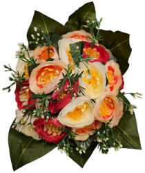 Aranjament buchet 19 flori artificiale, multicolor, rezistent UV, plastic, diametru 30 cm