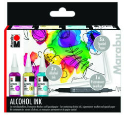 Marabu ALCOHOL INK alkoholos tinta 3*20ml virágok téma filctollal és 5ív A6 speciális papírral