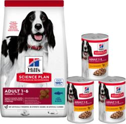 Hill's Science Plan Canine Adult Advanced Fitness Tuna & Rice 12 kg hrana caini activi + 3 conserve GRATIS