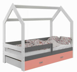 Komfortéka Házi fenyő gyerekágy D3/fehér-szürke/rózsaszín + fiók