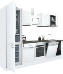 Leziter Yorki 280 konyhabútor fehér korpusz, selyemfényű fehér front alsó sütős elemmel alulfagyasztós hűtős szekrénnyel (L280FHFH-SUT-AF) - homelux