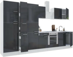 Leziter Yorki 360 konyhabútor fehér korpusz, selyemfényű antracit front alsó sütős elemmel polcos szekrénnyel és felülfagyasztós hűtős szekrénnyel (L360FHAN-SUT-PSZ-FF) - homelux
