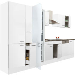 Leziter Yorki 370 konyhabútor fehér korpusz, selyemfényű fehér fronttal polcos szekrénnyel és alulfagyasztós hűtős szekrénnyel (L370FHFH-PSZ-AF) - homelux