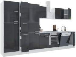 Leziter Yorki 370 konyhabútor fehér korpusz, selyemfényű antracit front alsó sütős elemmel polcos szekrénnyel és felülfagyasztós hűtős szekrénnyel (L370FHAN-SUT-PSZ-FF) - leziteronline