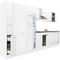 Leziter Yorki 360 konyhabútor fehér korpusz, selyemfényű fehér fronttal polcos szekrénnyel és felülfagyasztós hűtős szekrénnyel (L360FHFH-PSZ-FF) - leziteronline
