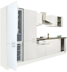 Leziter Yorki 330 konyhabútor fehér korpusz, selyemfényű fehér fronttal polcos szekrénnyel és alulfagyasztós hűtős szekrénnyel (L330FHFH-PSZ-AF) - leziteronline