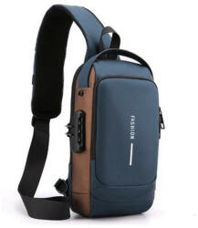  Férfi több funkciós kereszt pántos táska, usb kivezetés, biztonsági cipzár zárral, vízhatlan, kék-barna, 32 x 16 x 6 cm (5995206010098)