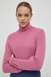 Sisley gyapjúkeverék pulóver könnyű, női, rózsaszín, garbónyakú - rózsaszín S