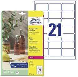 Avery L7782-25 Avery víztiszta átlátszó címke 63, 5x38, 1mm