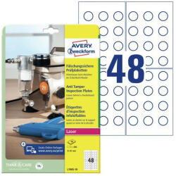 Avery L7805-10 Avery nyomtatható, öntapadó biztonsági plakettek - fehér Ø 20mm