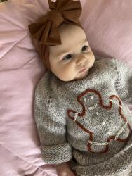 Firststepsshop Pulover copii, din lana de alpaca, model Gingerbread Man, omulet de turta dulce, 100% handmade, diverse marimi - 0-1 ani